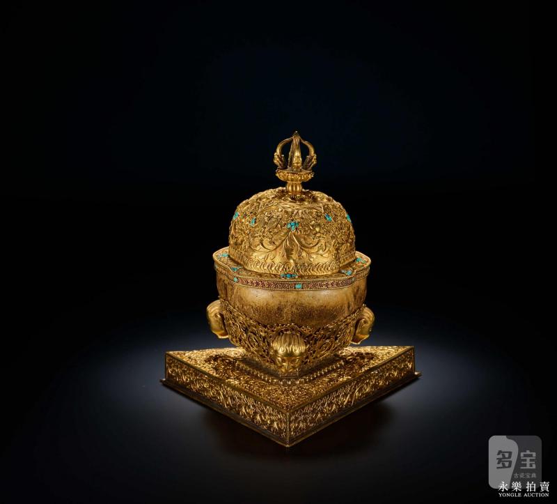 清乾隆 御制金质嵌松石八吉祥纹嘎巴拉碗 - 图2